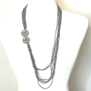 Multi Strand Roses Seed Bead Long Necklace